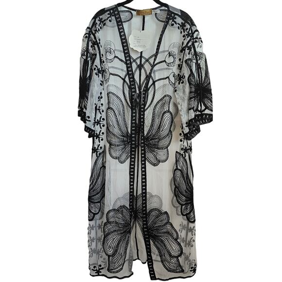 NWT Jessica Taylor Sheer Lace Black Kimono Cover Up One Size - Picture 1 of 5